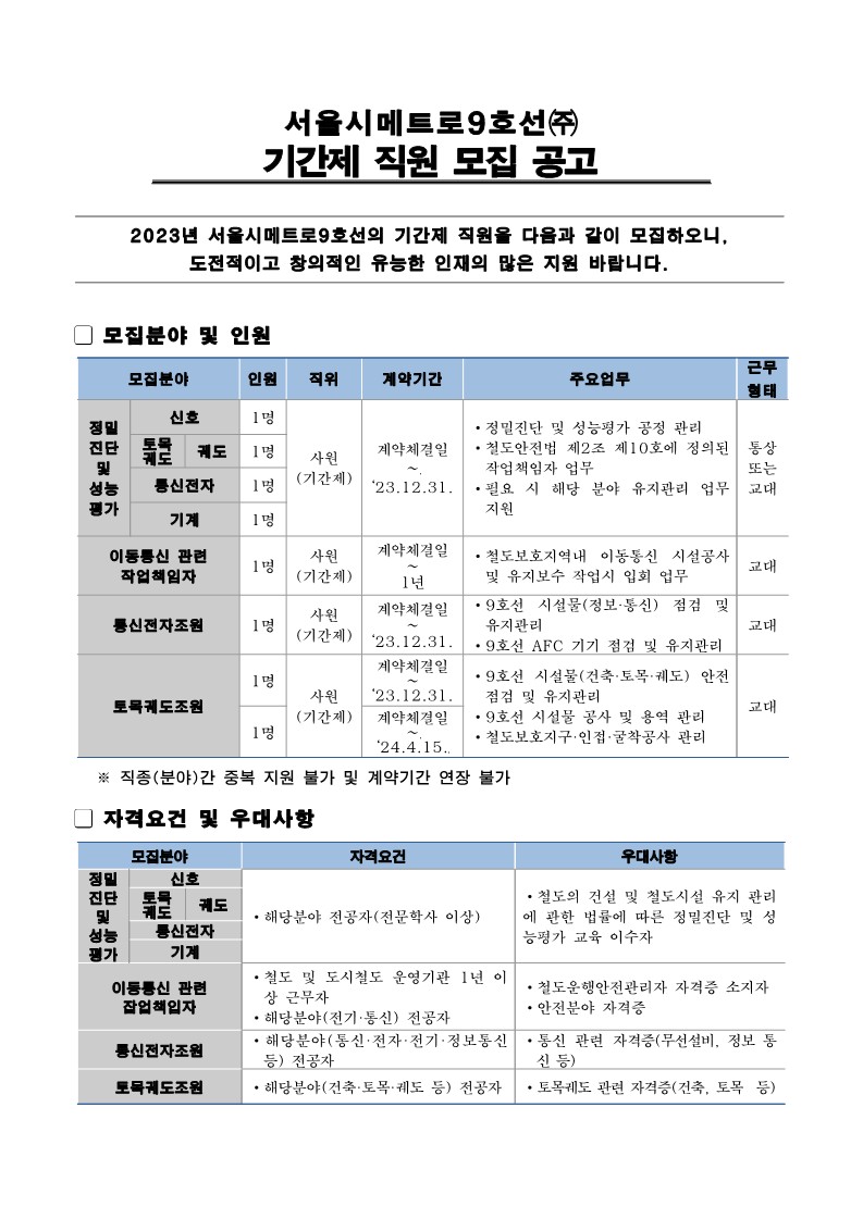 서울시메트로9호선(주) 2023년 기간제 직원 모집공고문_1.jpg